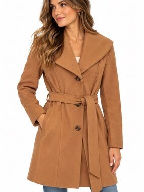 London Fog Women's Camel Belted Wool-Blend Coat Size Medium